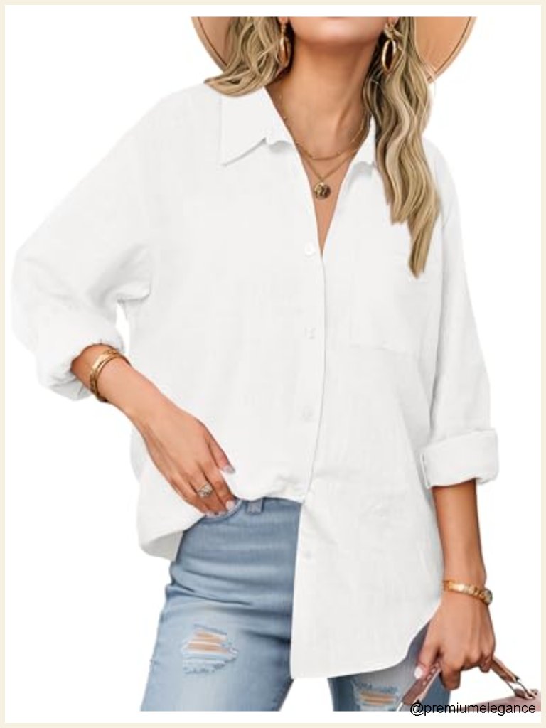 Long Sleeve Button Down Shirt Cotton Gauze Blouse Casual Loose Fit
